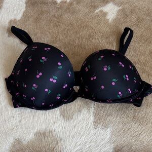 PINK Victoria's Secret Black Bra with Pink Cherry Print